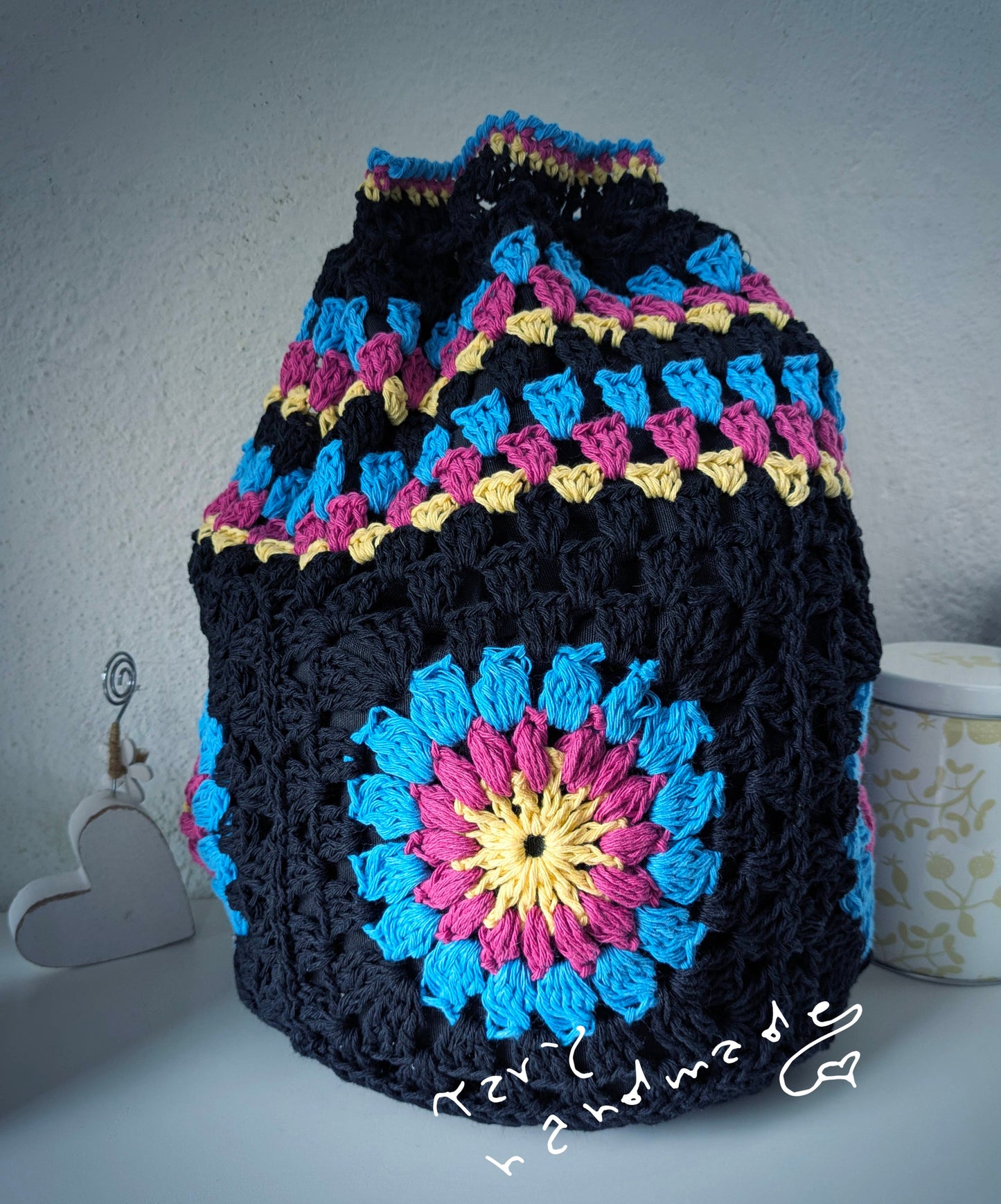 Zainetto-Sacchetto Crochet “Flower Bloom” in Cotone