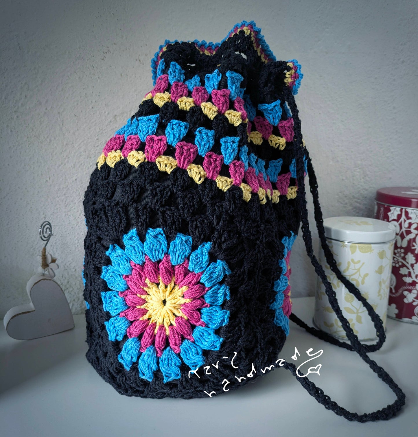 Zainetto-Sacchetto Crochet “Flower Bloom” in Cotone