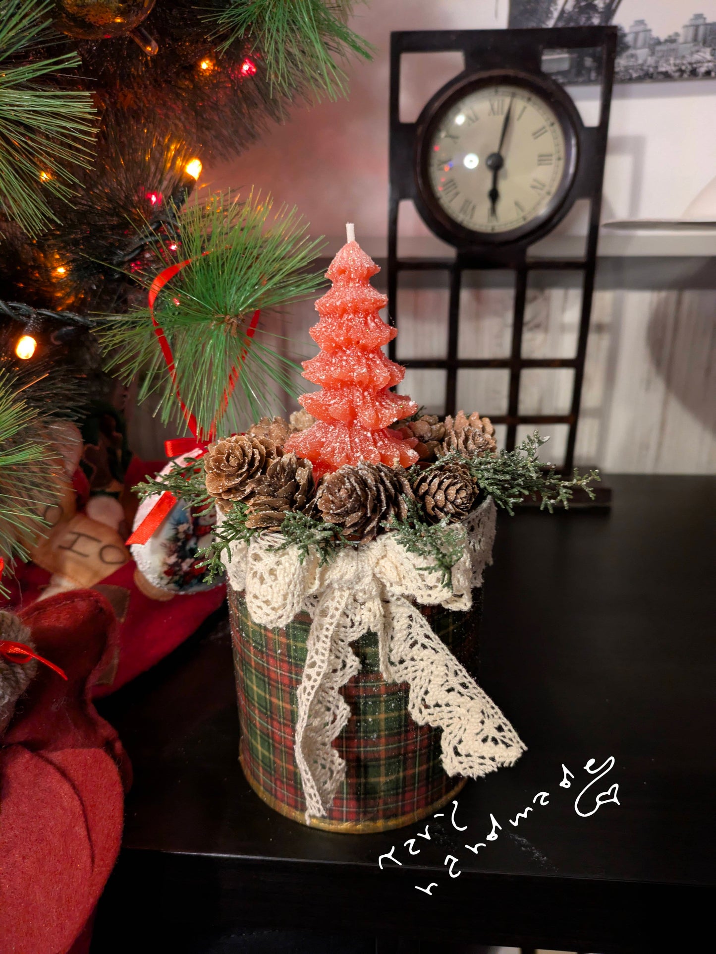 Luce di Yule - Centrotavola natalizio Luce di Yule con candela ad albero fatta a mano