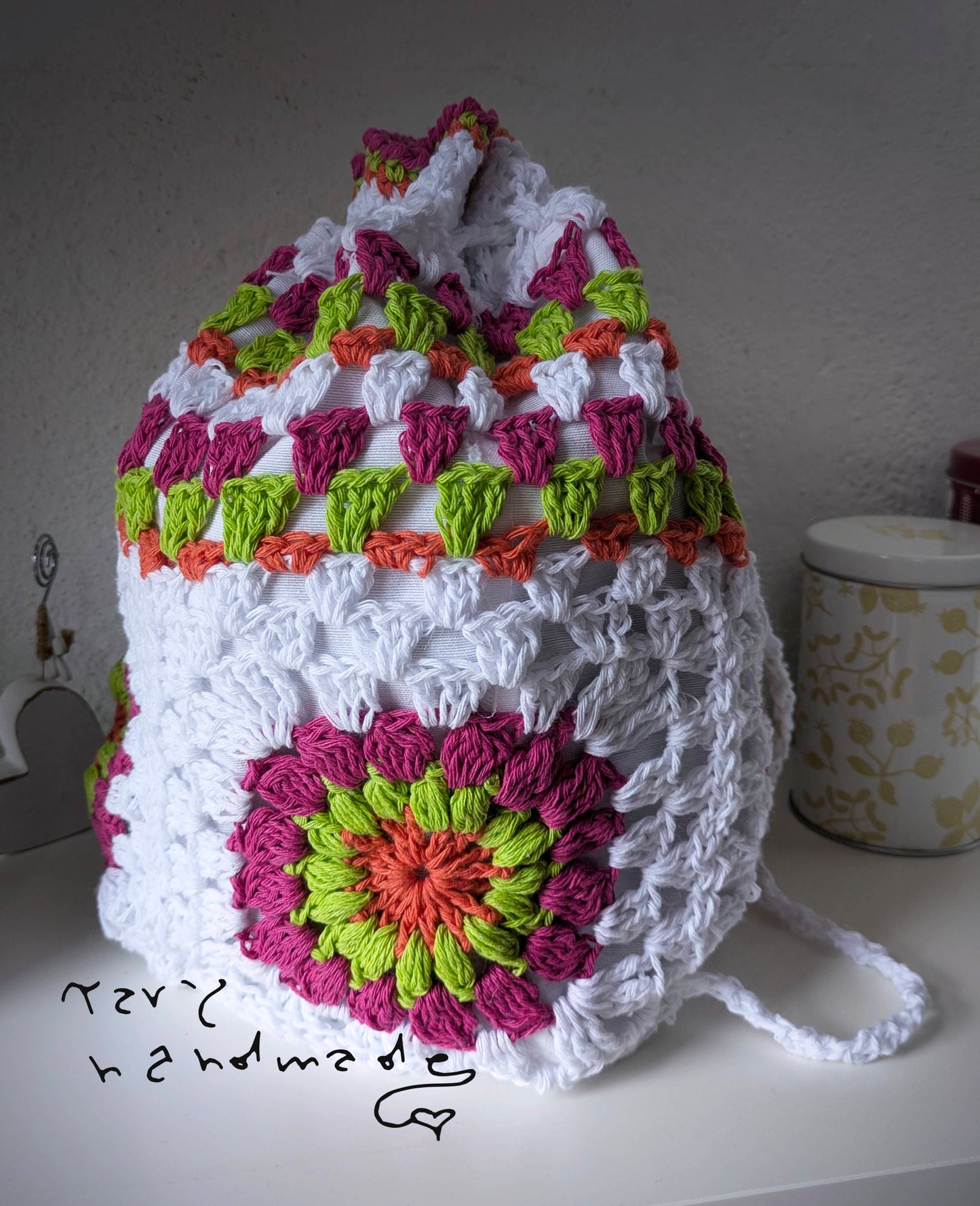 Zainetto-Sacchetto Crochet “Flower Bloom” in Cotone