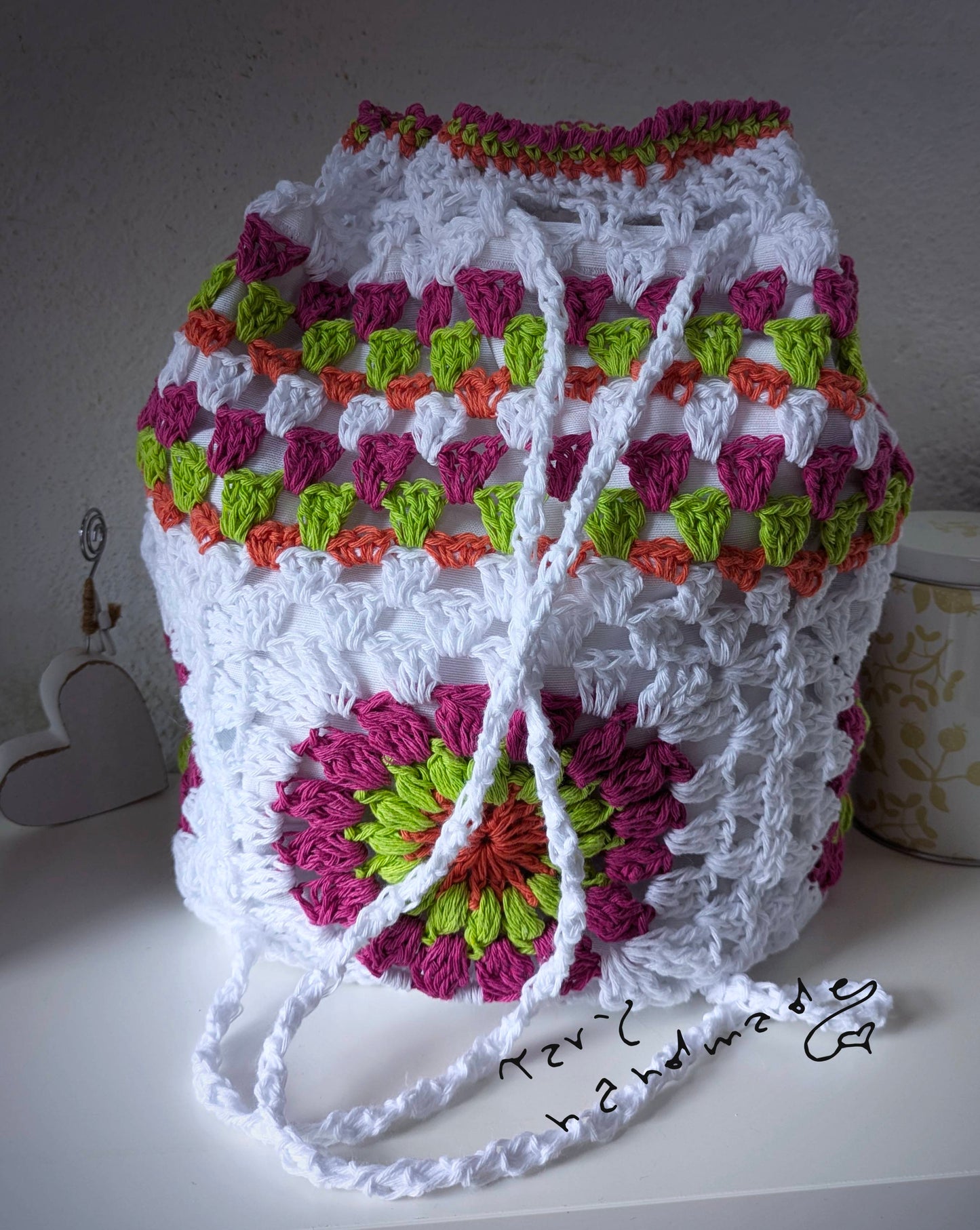 Zainetto-Sacchetto Crochet “Flower Bloom” in Cotone