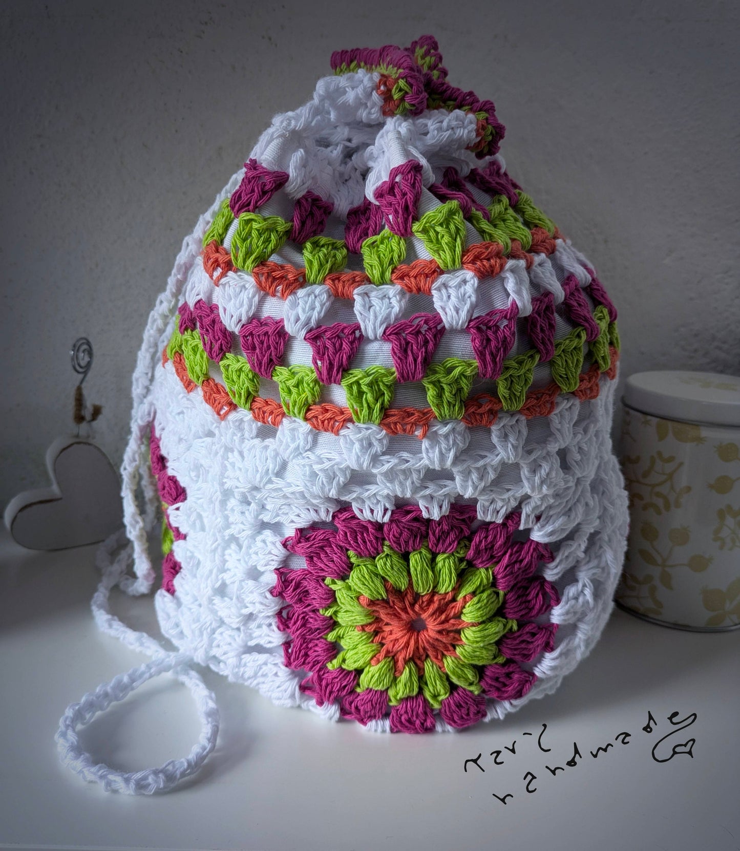 Zainetto-Sacchetto Crochet “Flower Bloom” in Cotone
