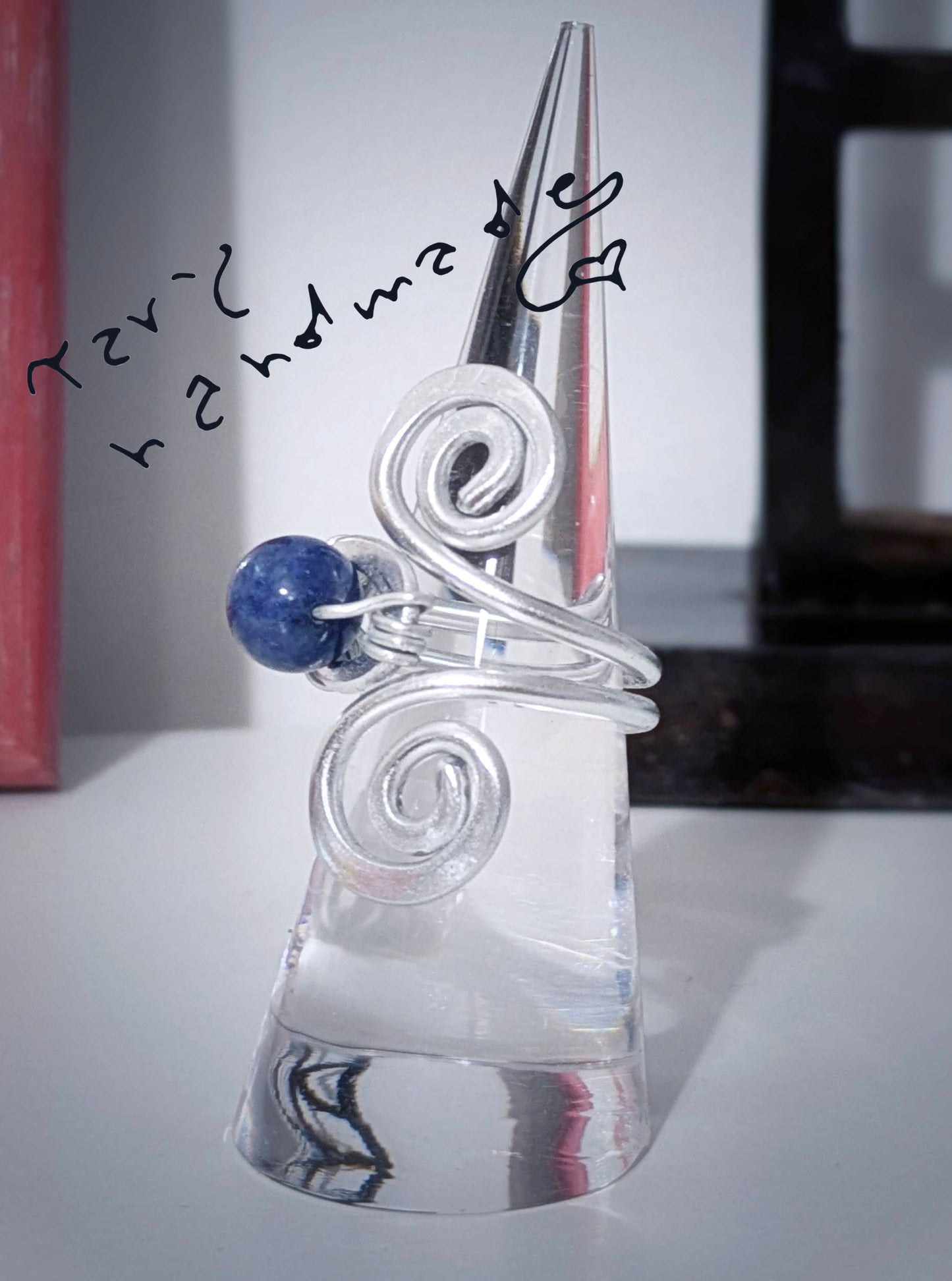 Spiraluna - Anello in alluminio con doppia spirale e pietra naturale/cristallo