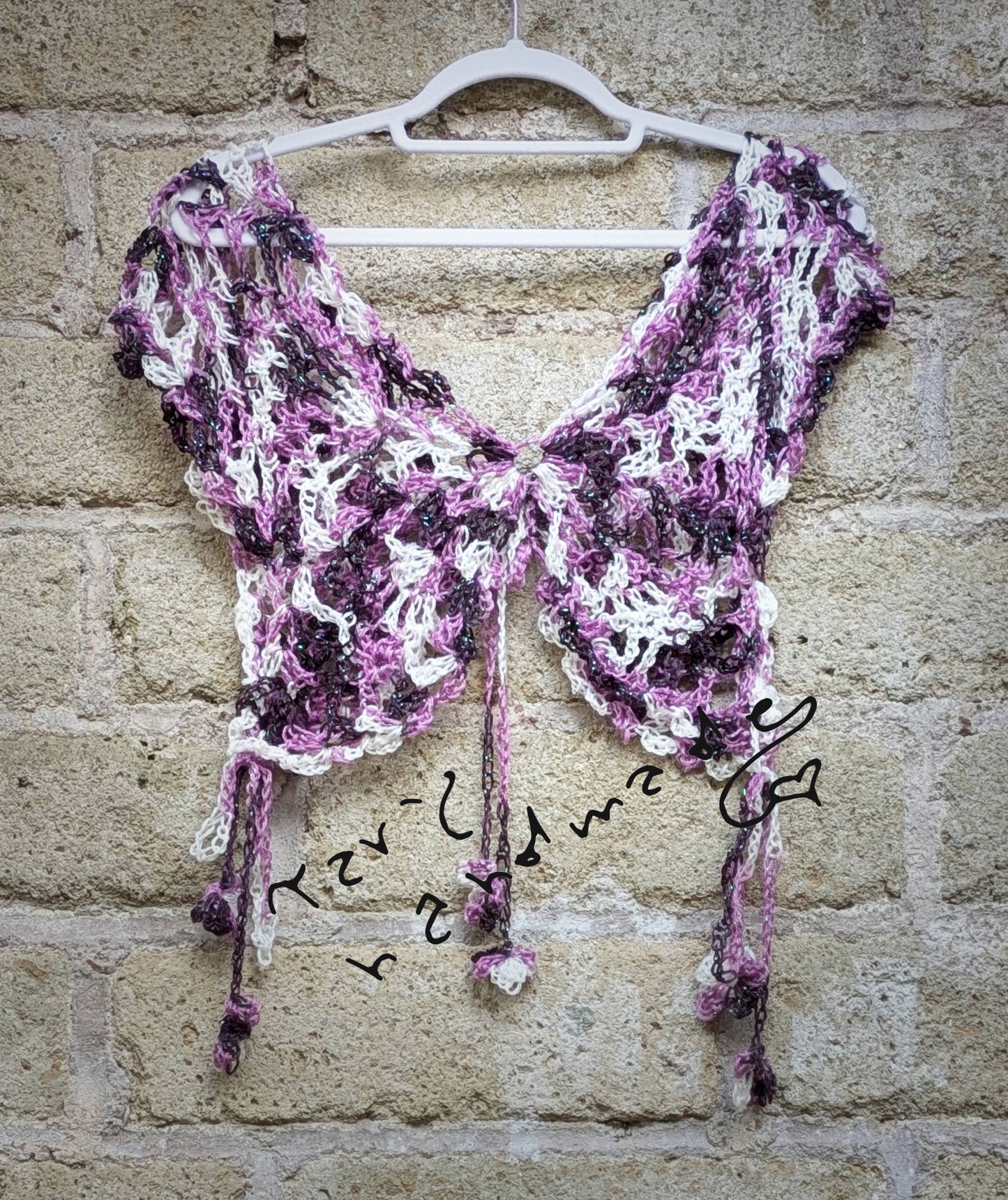 Ali di Nebbia – Gilet Farfalla Fairy a Crochet con Riflessi Iridescenti