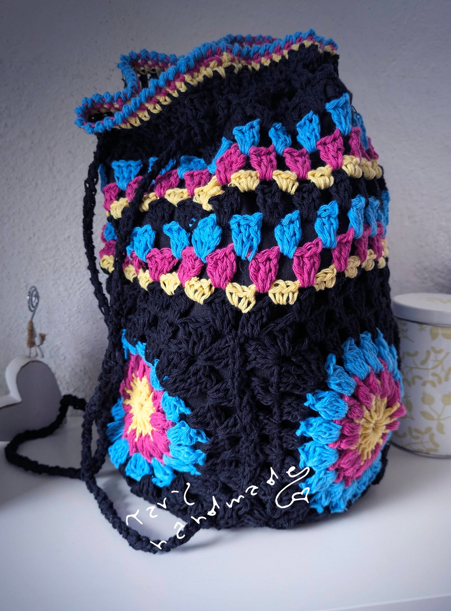 Zainetto-Sacchetto Crochet “Flower Bloom” in Cotone