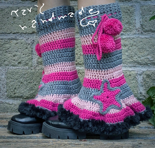 Nebbie Ribelli – Scaldamuscoli Fairy/Goth a Crochet con Rifiniture Pelliccia, Coulisse