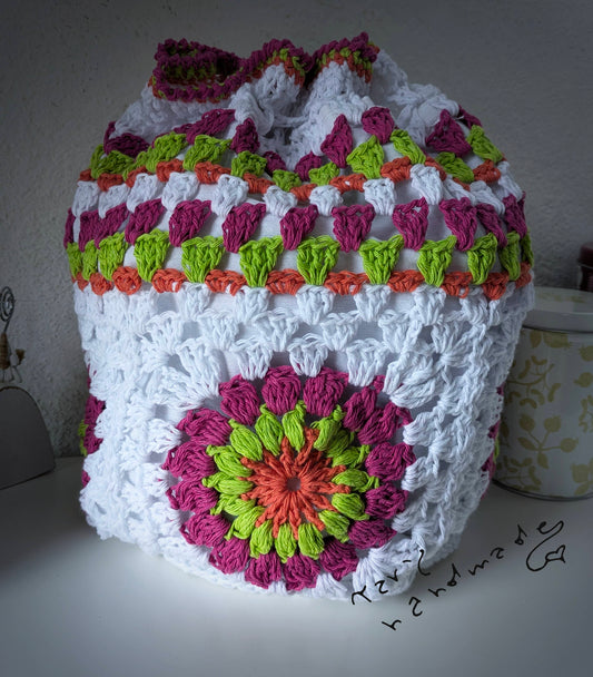 Zainetto-Sacchetto Crochet “Flower Bloom” in Cotone