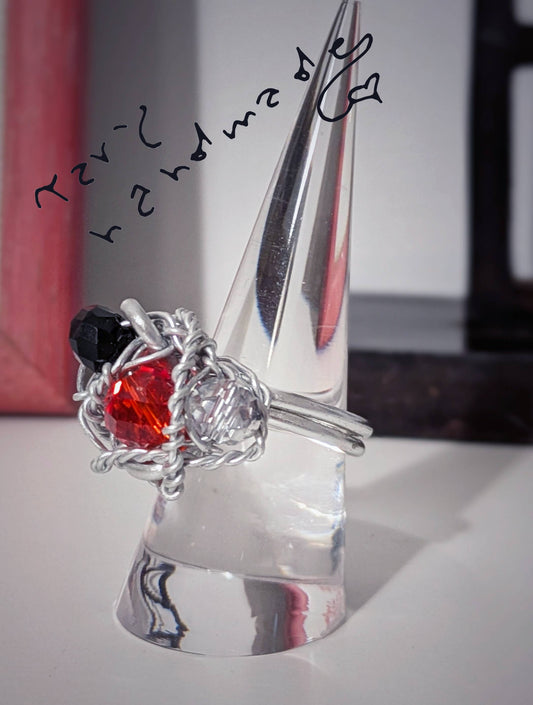 Lunintreccio - Anello in alluminio con intreccio di fili e pietre naturali/cristalli
