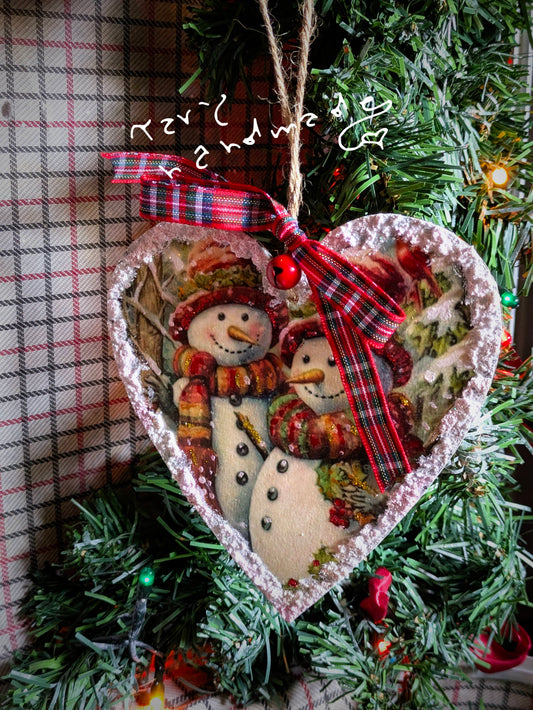 "Christmas Heart" Decorazione su base di legno